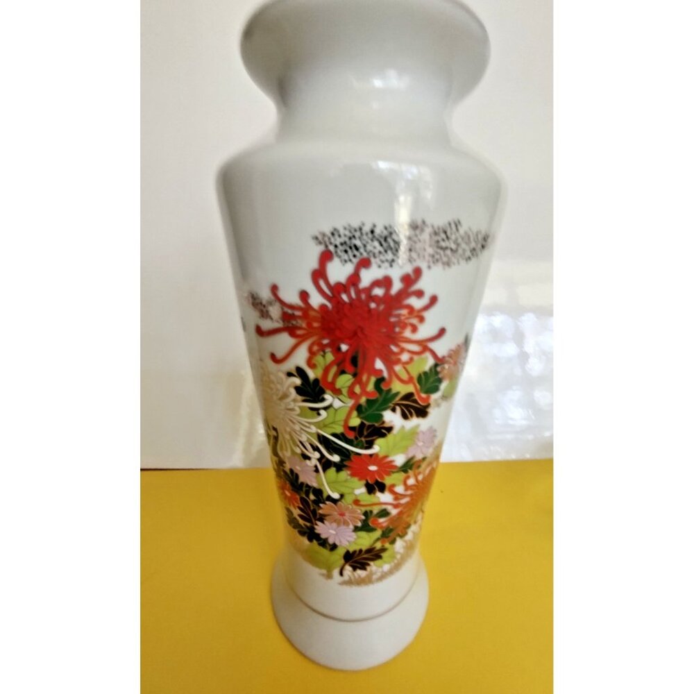 Oriental Porcelain Vase 10" tall, Made in Japan Orange Floral